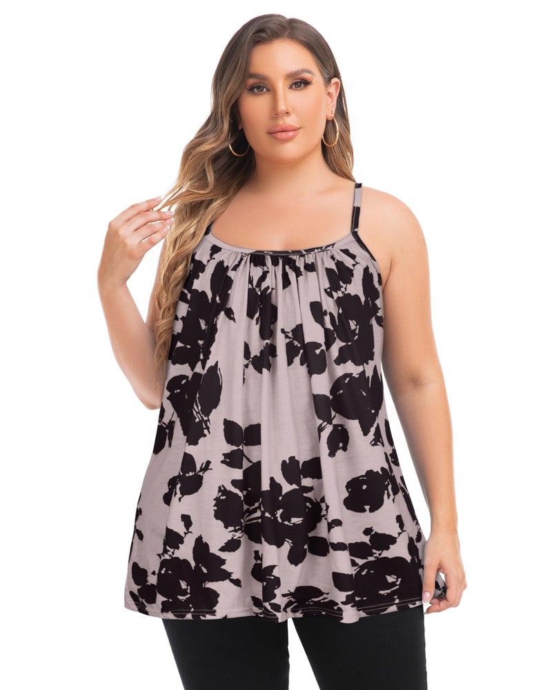 JOELLYUS Summer Tank Tops for Women Boho Floral Loose Cami Spaghetti Strap Tunic Blouses (Peach,4XL) - Image 4
